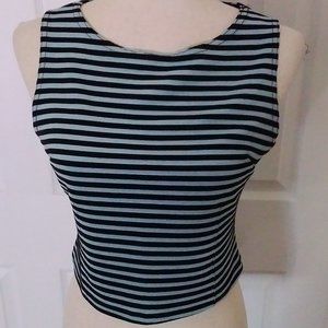 Betty Blue Crop Top Vintage Blue & Black Striped Sleeveless Size Large